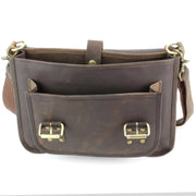 Real Leather Two Compartment Satchel - Dark Brown