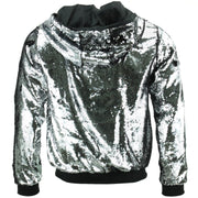 Sequin Hooded Bomber Jacket - Silver