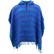 Hooded Square Poncho - Light Blue