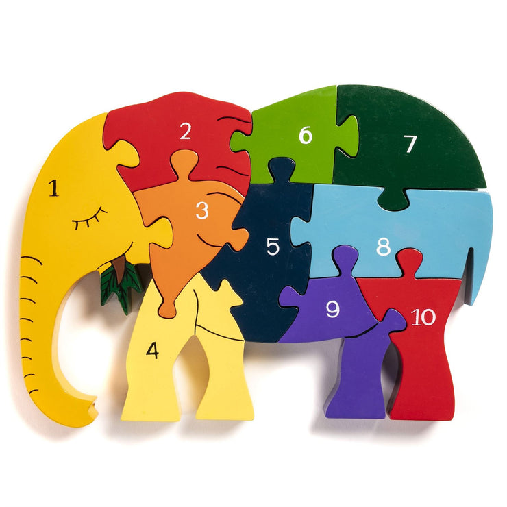 Handmade Wooden Jigsaw Puzzle - Number Elephant