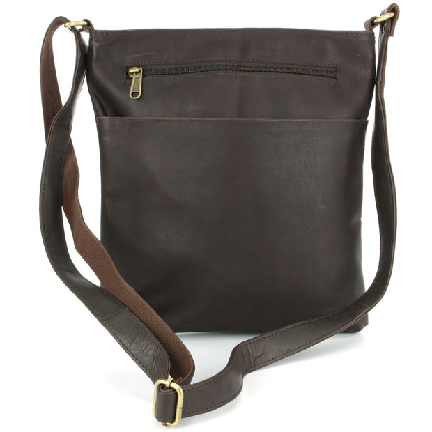 Real Leather Cross Body Messenger Shoulder Bag - Brown