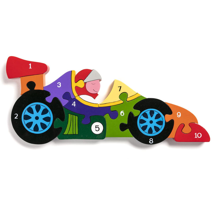 Handmade Wooden Jigsaw Puzzle - Number Racing Car