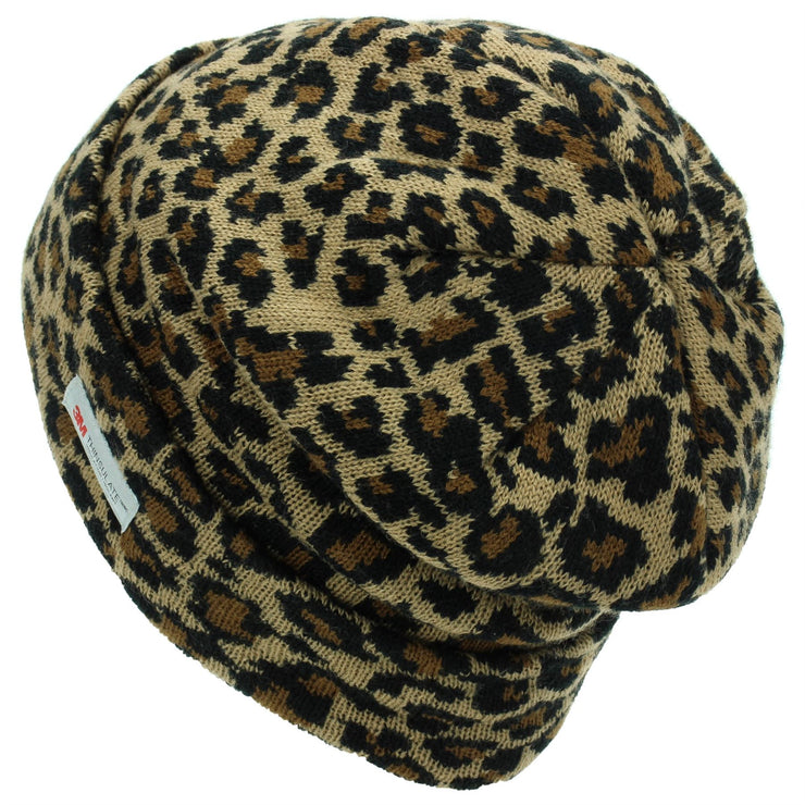 Leopard Print Beanie Hat - Brown