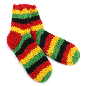 Socquettes en laine tricotées à la main - rayures rasta