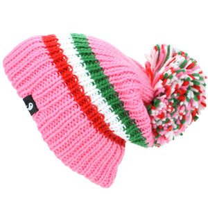 Chunky akryl strik beanie hat med en MASSIV Bobble - Pink