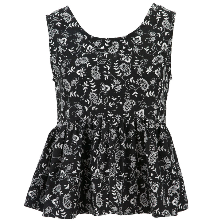 Ruched Box Top - Black Paisley Flower