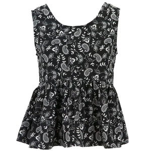 Ruched Box Top - Black Paisley Flower
