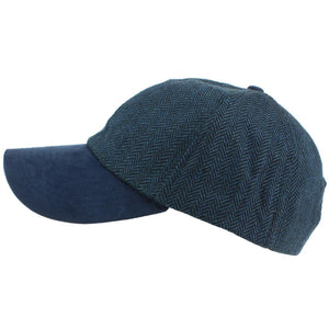 Casquette baseball à chevrons en laine tweed - bleu