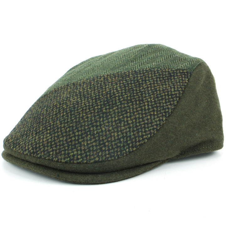 Wool Herringbone Mixed Fabric Flat Cap - Green