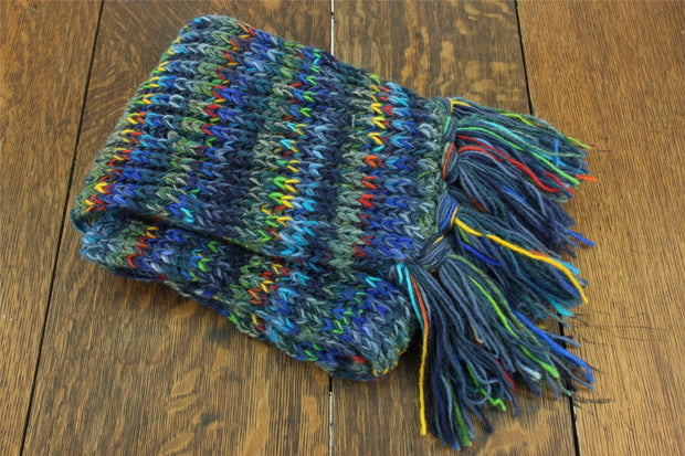 Hand Knitted Wool Scarf - SD Dark Blue Mix