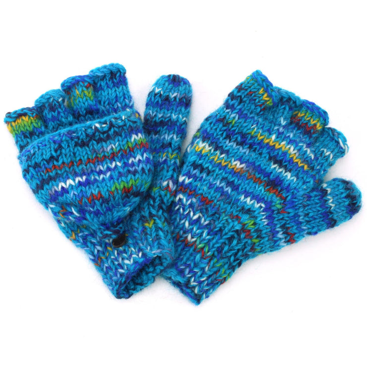 Hand Knitted Wool Shooter Gloves - SD Bright Blue Mix