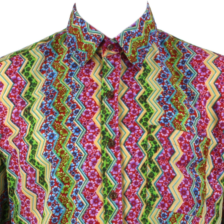Regular Fit Short Sleeve Shirt - Multicoloured Zig Zags