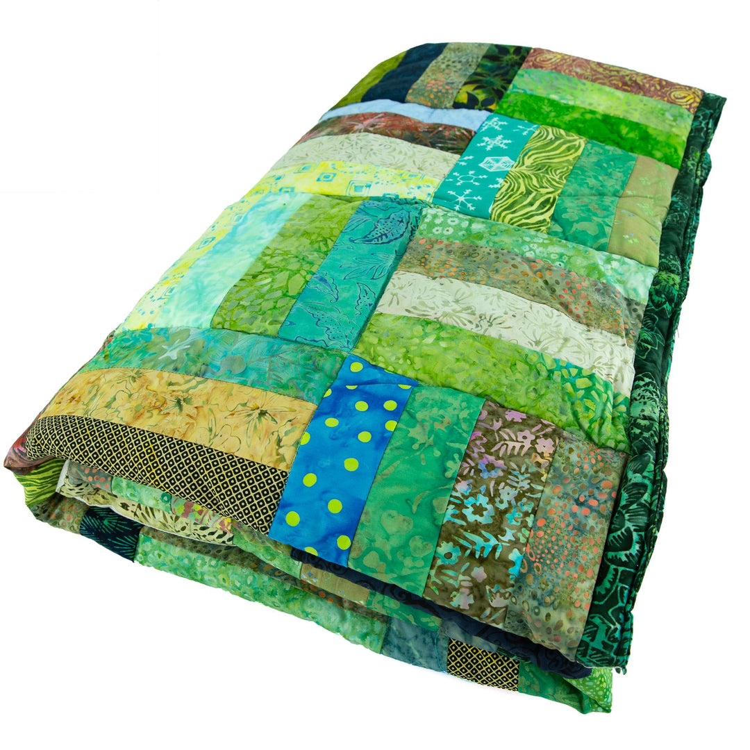 Handmade Quilted Patchwork Batik Printed Bedspread - Emerald