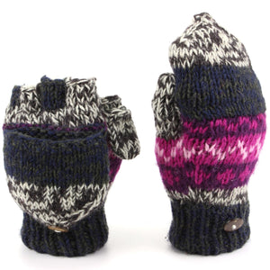 Gants de tir sans doigts en tricot de laine - teinture spatiale (multi foncé)