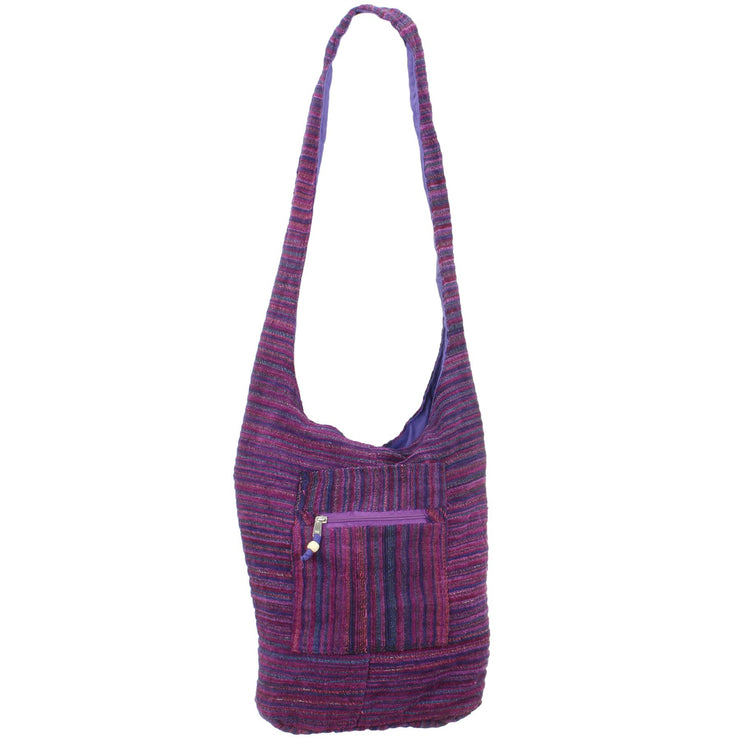 Striped Chenille Sling Shoulder Bag - Bright Purple