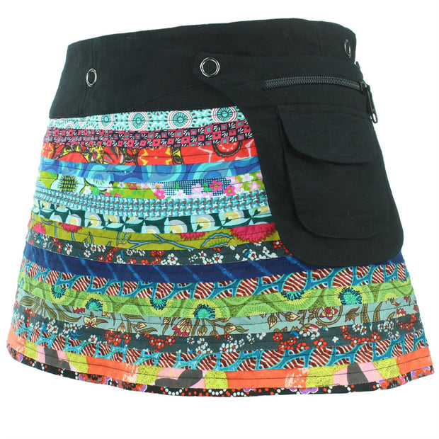 Reversible Popper Wrap Children's Size Mini Skirt - Multi Patch Strips / Psychedelic Snakeskin