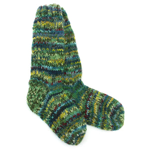 Chaussettes longues en laine tricotées à la main - mélange vert sd