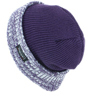 Fine Knit Beanie Hat with Thermal Lining and Marl Turn-up - Purple