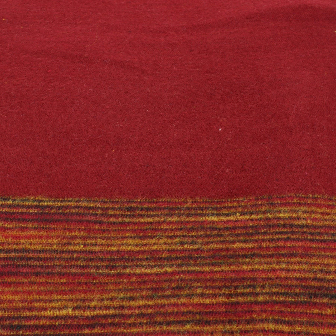 Tibetan Wool Blend Shawl Blanket - Red with Sunset Reverse