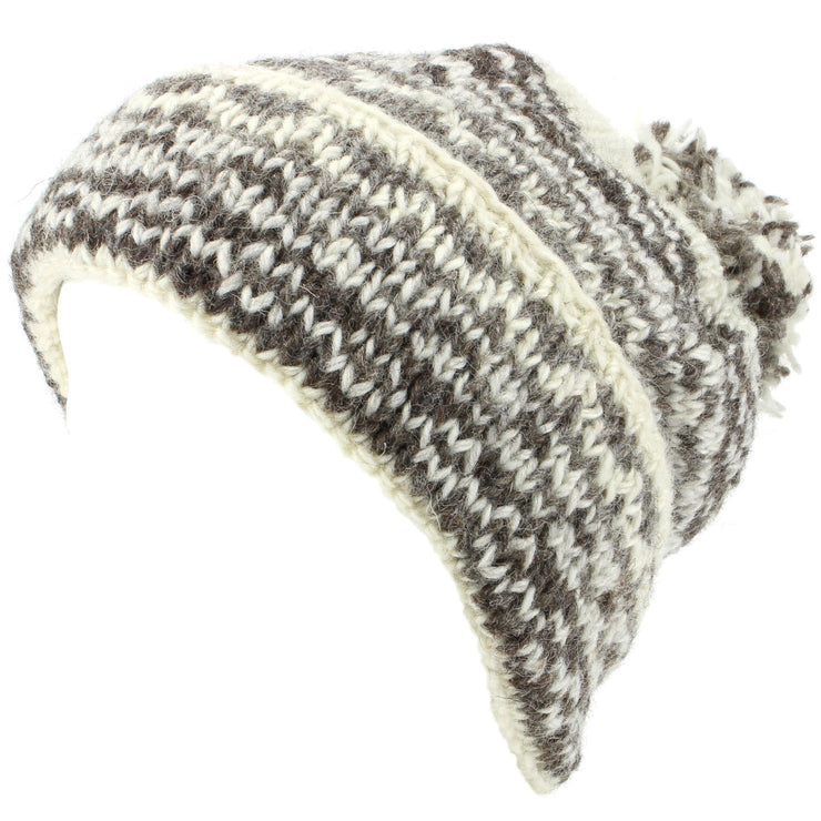 Chunky Wool Knit Baggy Slouch Beanie Bobble Hat - Off White