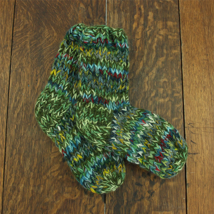 Hand Knitted Wool Ankle Socks - SD Green Mix