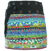 Reversible Popper Wrap Mini Skirt - Multi Patch Strips / Psychedelic Snakeskin