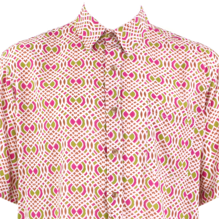 Regular Fit Short Sleeve Shirt - Pink & Green Abstract