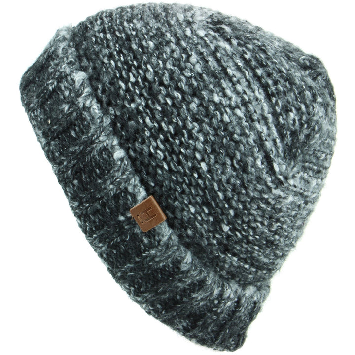 Super Soft Chunky Knit Textured Beanie Hat - Black Grey