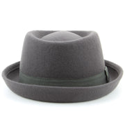 100% Wool felt Pork pie hat with band - Grey