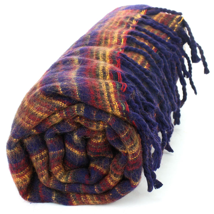 Vegan Wool Shawl Blanket - Stripe - Navy Sunset