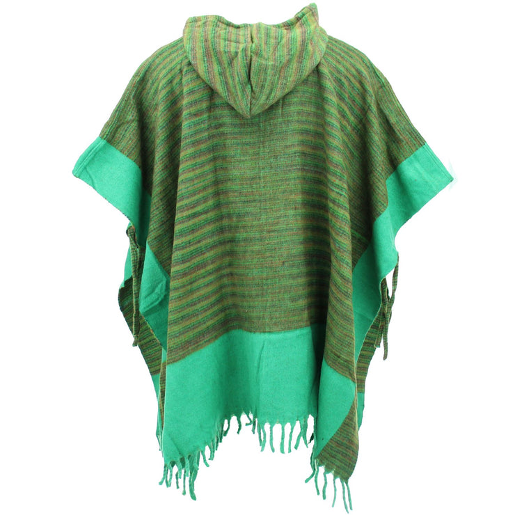 Soft Vegan Wool Hooded Tibet Poncho - Green Red & Light Green