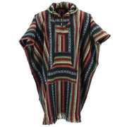 Brushed Cotton Long Hooded Poncho - Black Red