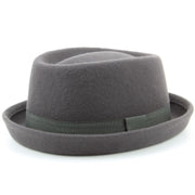 100% Wool felt Pork pie hat with band - Grey