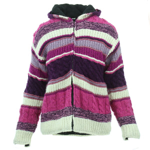 Chunky multi strik hættetrøje i uld - pink