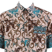 Regular Fit Short Sleeve Shirt - Pink Brown & Turquoise Abstract