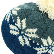 Acrylic Knit Fairisle Beanie Bobble Hat - Teal & Blue