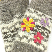 Wool Knit Arm Warmer - Flower - Oatmeal