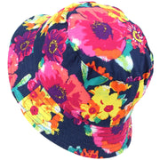 Bright Floral Print Reversible Bucket Hat - Blue