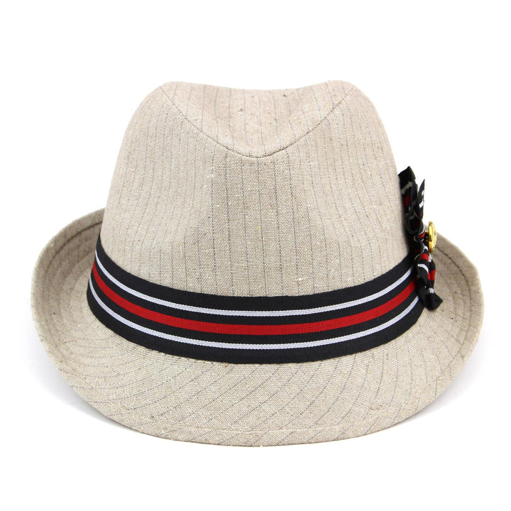 Pinstripe Trilby Hat with Rosette - Biege