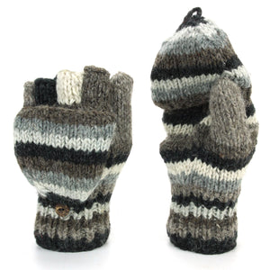Gants de tir en laine tricotés à la main - rayure naturelle