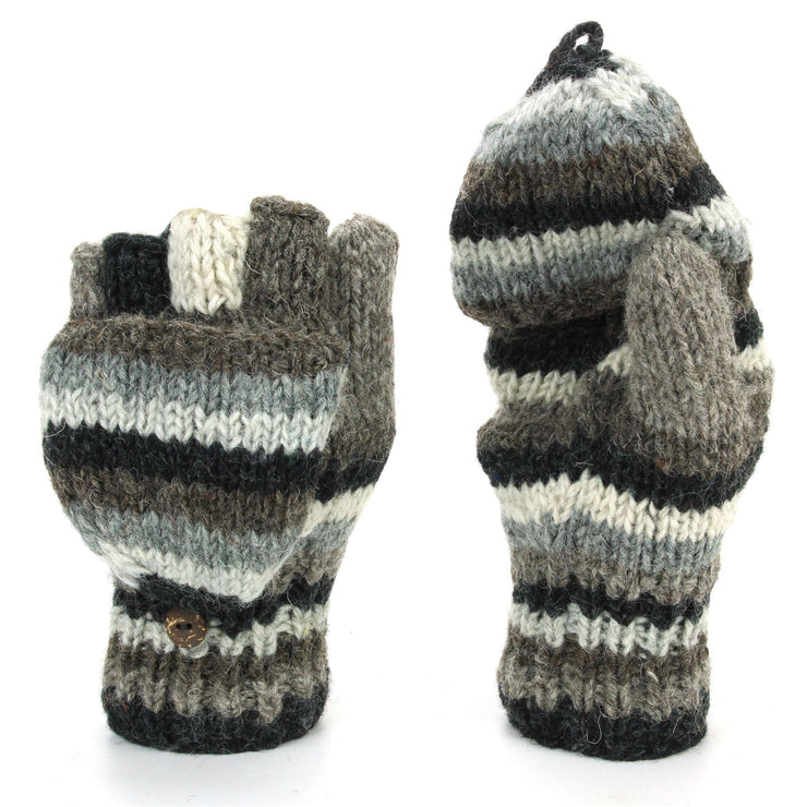 Hand Knitted Wool Shooter Gloves - Stripe Natural