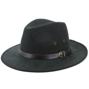 Suede Effect Fedora Hat with Leather Band - Black