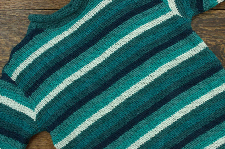 Hand Knitted Wool Jumper - Stripe Teal