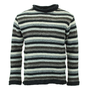 Pull en laine tricoté main - rayure naturel