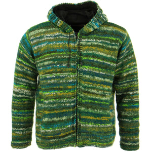 Veste cardigan à capuche en tricot de laine épaisse à teinture spatiale - vert