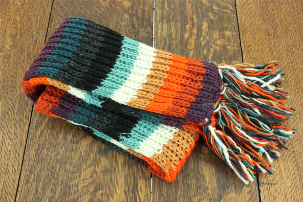 Hand Knitted Wool Scarf - Stripe Anu