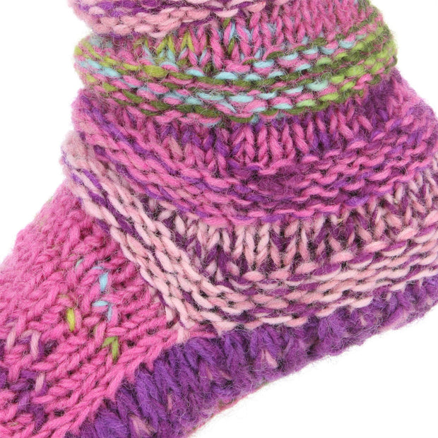 Chunky Wool Knit Slipper Socks - Pink