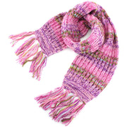 Long Chunky Knit Wool Multi Mix Scarf - Pink Mix