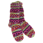 Hand Knitted Wool Slipper Socks Lined - SD Purple Green