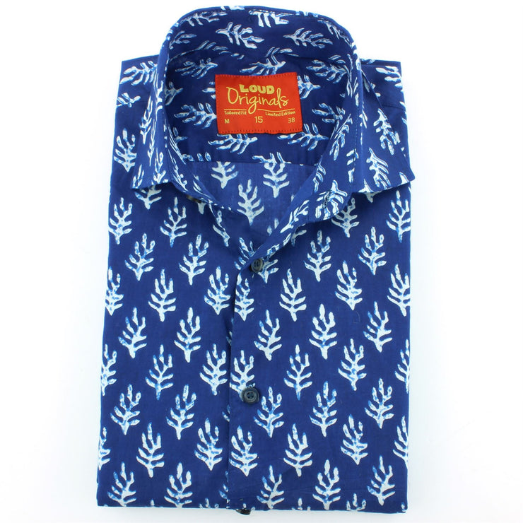 Tailored Fit Long Sleeve Shirt - Block Print - Seaweed